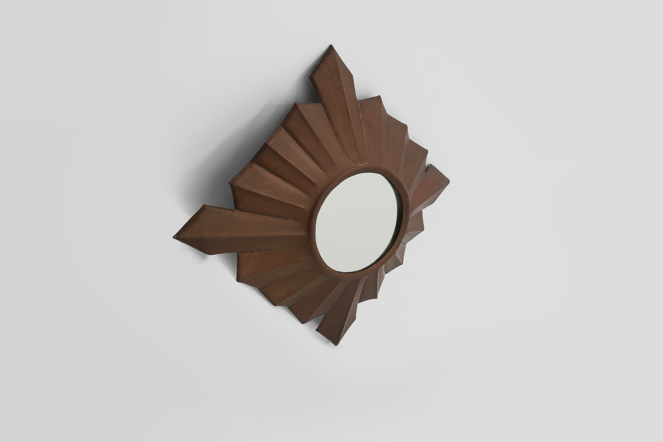  Art Deco sunburst mirror in red copper, France 1920sthumbnail